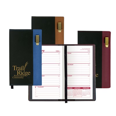 Lafayette Series Soft Cover 2 Tone Vinyl Weekly Planner w/ Pen / 1 Color