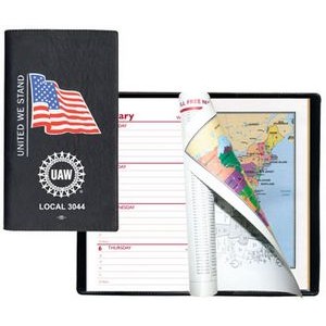Executive Vinyl Cover w/ Pre-Printed Flag - Weekly Planner w/ Map (2 Color Insert)