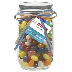 16 Oz. Glass Mason Jar w/ Raffia Bow (Jelly Belly Jelly Beans)