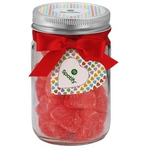 12 Oz.. Mason Jar with Candy Confections - Sugar Dusted Jelly Hearts