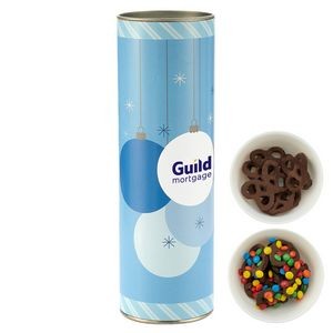 8" Gift Tube w/ Chocolate Pretzels- Milk Chocolate Pretzels w/ Mini M&M's® & Milk Chocolate Pretzels