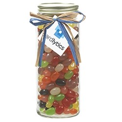 16 Oz. Contemporary Glass Mason Jar w/ Raffia Bow (Assorted Jelly Beans)