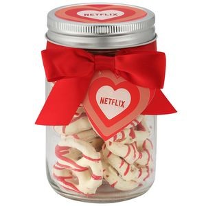 12 Oz.. Mason Jar with Candy Confections - Valentine's Pretzels