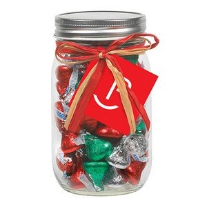 16 Oz. Glass Mason Jar w/ Raffia Bow (Hershey's® Holiday Kisses)
