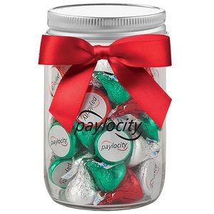 12 Oz. Glass Mason Jar w/ Custom Hershey's Holiday Kisses