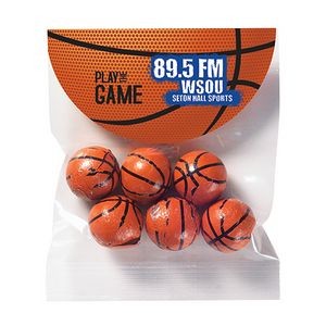 Chocolate Basketballs in Small Round Top Header Bag