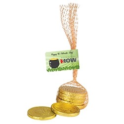 Leprechaun Loot Bags - Chocolate Gold Coins in Mesh Bag (5 pcs.)