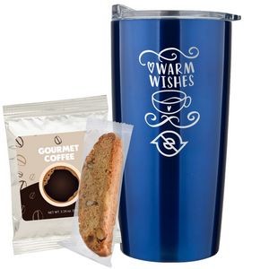Promo Revolution - 20 Oz. Vacuum Sealed Straight Tumbler Gift Set w/Gourmet Coffee & Biscotti