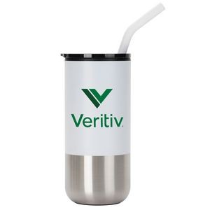 Promo Revolution - 16 oz Stainless Steel Tumbler with Plastic Liner & Metal Straw with Rubber Tip