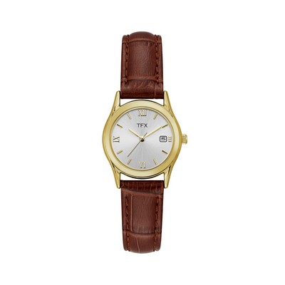 Ladies' TFX dist by Bulova Gold-Tone Brown Leather Strap Watch