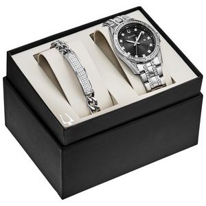 Bulova Men's Silver Tone Crystal Watch and ID Bracelet Boxed Set