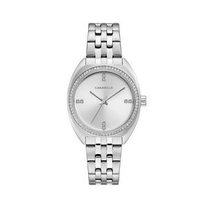 Caravelle Ladies Retro Stainless Steel Bracelet Watch with Crystal Bezel and Dial Accents