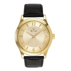 Men's Bulova Classic Collection Gold-Tone Watch w/Black Leather Strap