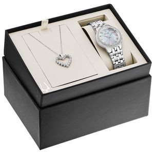 Bulova Ladies' Crystal Box Set Silver Tone with Heart Necklace