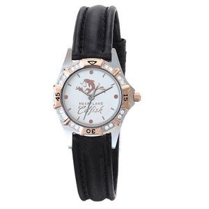 Ciera Ladies' Leather Strap Silver and Rose Gold with Stones