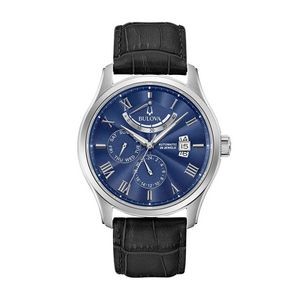 Bulova Men's Classic Wilton Automatic Watch Black Leather Strap and Blue Dial