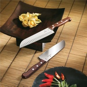 7" Wood Santoku Knife w/Granton Blade