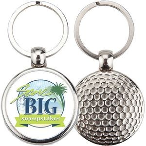 Sport Metal Printed Silver Tone Key Tags with Golf Ball Impression