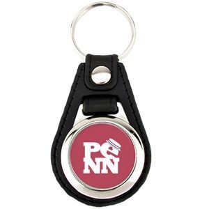 Round Metal Printed Silver Tone Key Tags with Leather Back