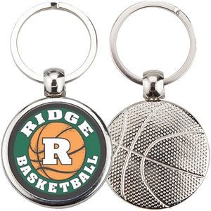 Sport Metal Printed Silver Tone Key Tags with Basketball Impression