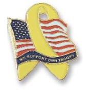 Stock We Support Our Troops Ribbon Pin w/Flag