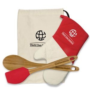 Oven Mitt, Spatula & Spoon Bamboo Canvas Bag Gift Set