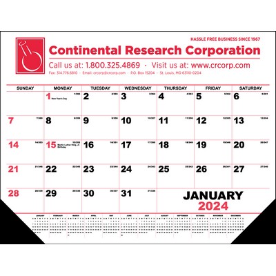 Standard 2 Color Desk Pad Calendar w/Top Imprint (Red PMS 032 & Black)