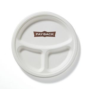 10" Compostable Round White Compartment Paper Plate