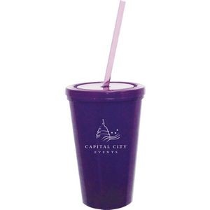 16 Oz. Double Wall Tumbler w/Snap On Lid & Straw