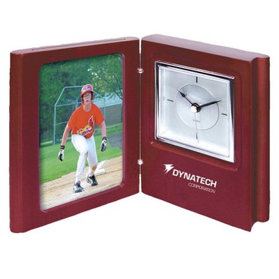Clock - Book shape wooden desk Clock with slot for 3" x 5" Photo or customized insert