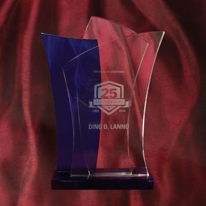 Large 11" H Alchemy Optic Crystal Award with Cobalt Blue Accent, nicely packaged in presentation box