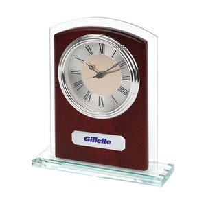 Glass & Wood Desk Alarm Clock w/ Silver Trim