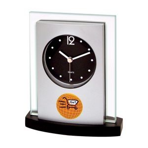 Clock - Desk Top Glass/Wood Clock w/Black Dial