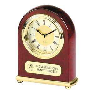 Classic Arched Piano Wood Finish Desk Alarm Clock w/Gold Metal Base