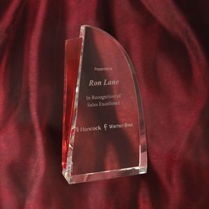 Medium 9" H Spinnaker Optic Crystal Award with Ruby Red Accent, nicely packaged in presentation box