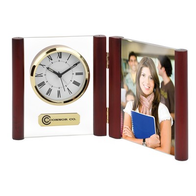 Clock - Brass Gold Glass Desk Alarm Book Clock Photo Frame (Imprinted)
