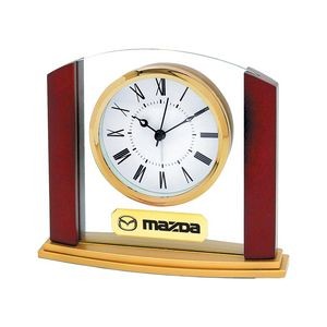 Glass & Wood Alarm Clock w/ Curved Florentine Base