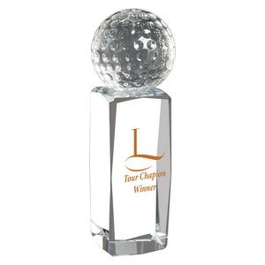Golf Trophy - Crystal Golf Ball mounted on Crystal upright pedestal stand