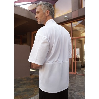 White 1/2 Sleeve Covered Button Mesh Back Chef Coat