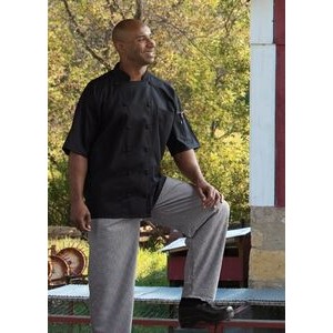 Black 1/2 Sleeve Covered Button Mesh Back Chef Coat