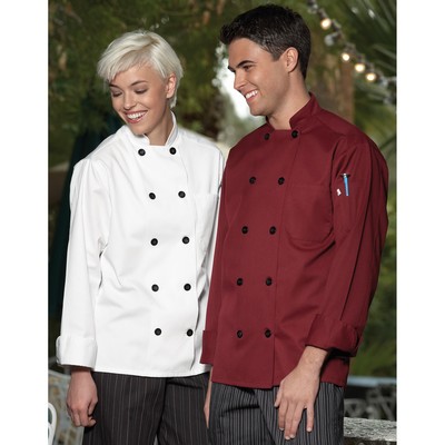 White Full Sleeve Black Button Chef Coat