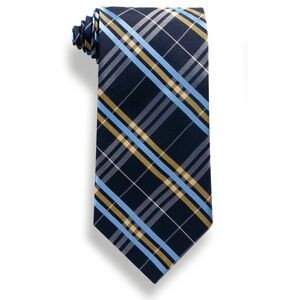 Navy Blue Plaid City Collection Polyester Tie