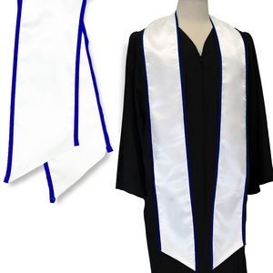 White Graduation Sash with Royal Blue Binded Edge