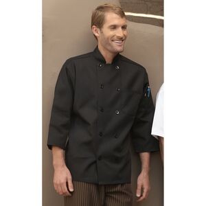 Black 3/4 Sleeve Pearl Button Chef Coat