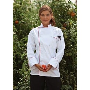 White Full Sleeve Cloth Button Chef Coat with Black Piping