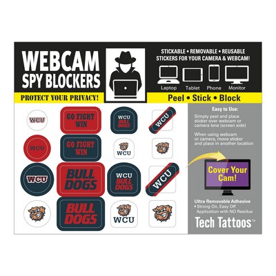 Webcam Spy Blocker Tech Tattoo™ | 16 Stock Shapes | 4 1/2" x 3 1/2" Sheet | White Vinyl
