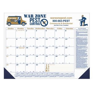 12 Month Desk Calendar | 22" x 17" | 2 Imprint Areas | Blue & Gold Calendar Colors