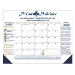 12 Month Desk Calendar | 22" x 17" | 3 Imprint Areas | Blue & Gold Calendar Color