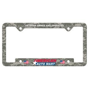 License Frame | 6 3/8" x 12 3/8" | Notched Bottom Panel | 4 Holes | White | Full Color