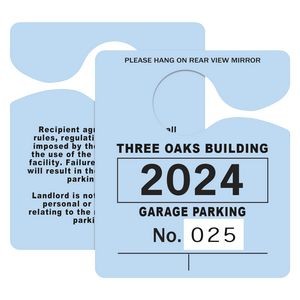 Hanging Parking Permit | Rectangle | 3" x 3 1/2" | .023" White Plastic | Numbered
